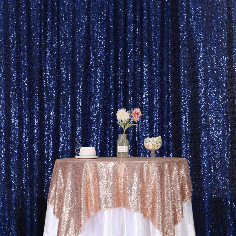 SquarePie Sequin Backdrop 8FT x 8FT Navy Blue Background Sparkly Curtain for Wedding Party - Image 2
